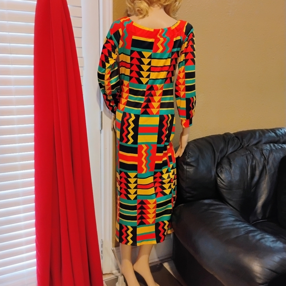 Multicolor Long Sleeve Geometric Dress